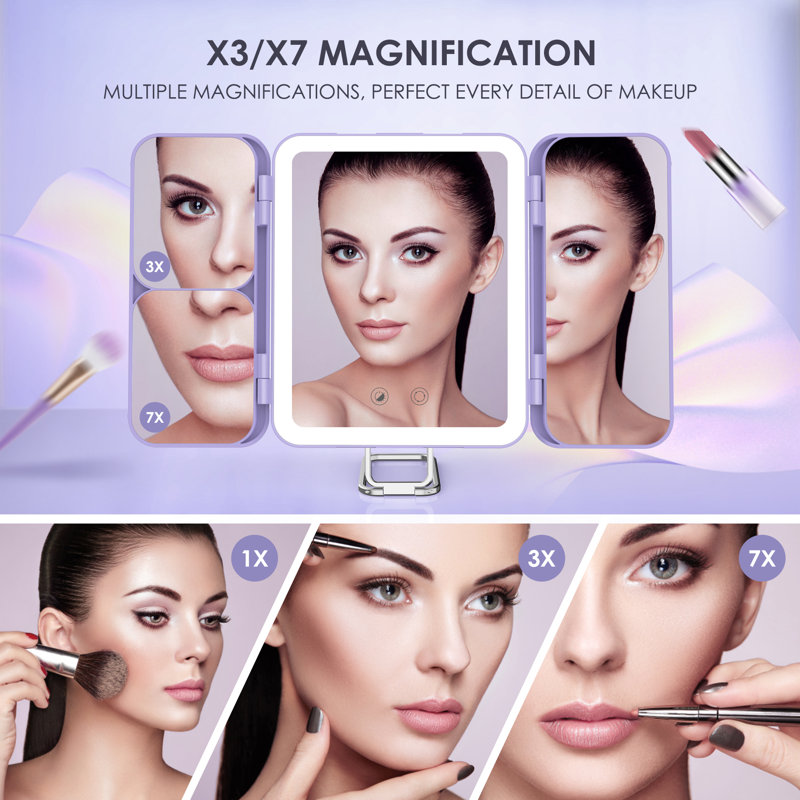 Portable Rectangle LED Lighted Makeup Shaving Mirror, Purple