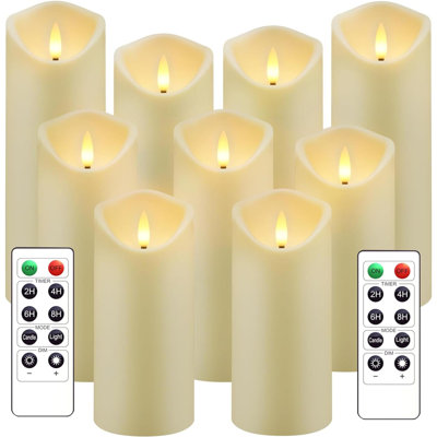 Flickering Flameless Candles, Battery Operated Acrylic LED Pillar Candles With Remote Control And Timer, Set Of 9 (Black)