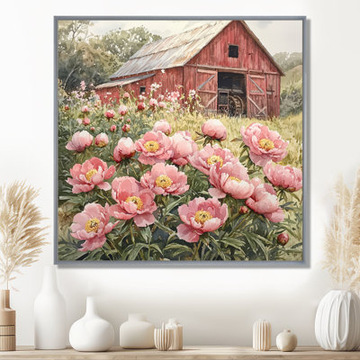 Art mural sur toile, "Pivoines par le tracteur Shed II"