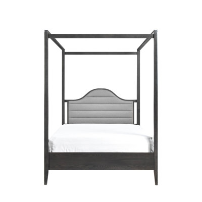 Lit double à baldaquin en bois avec tête de lit tapissier, ajout moderne douillet