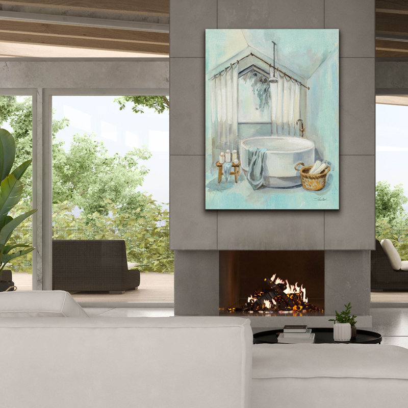 Toile épique «Attic Aqua Bathroom 1» par Silvia Vassileva, 40 po x 54 po, H 54 po x l 40 po