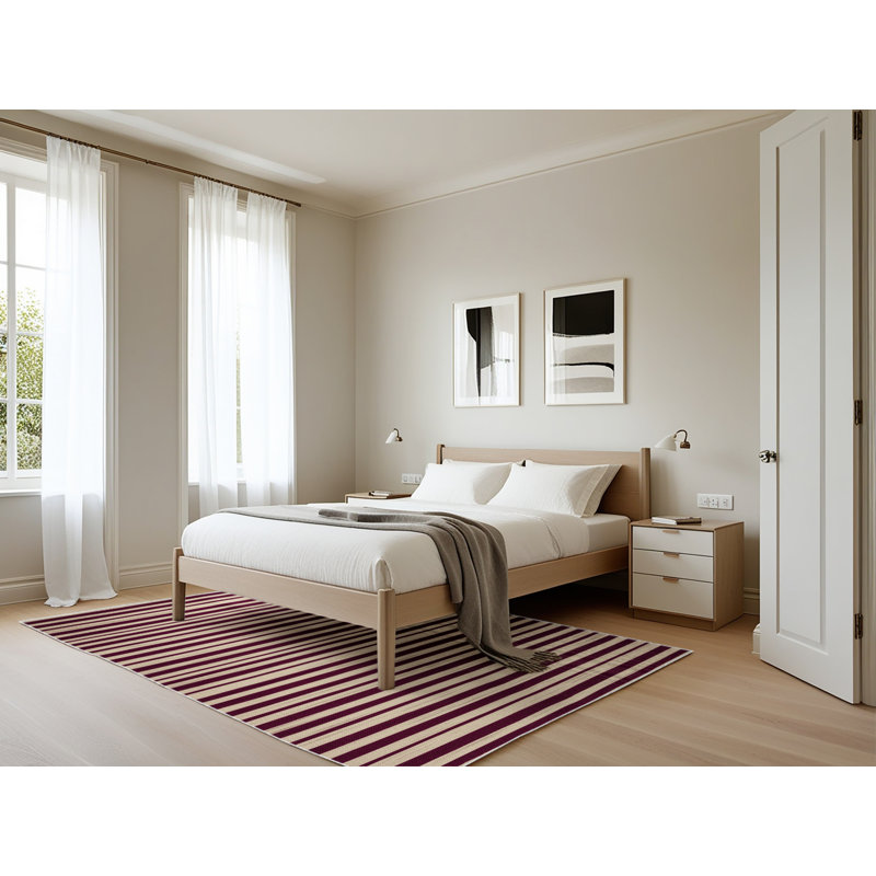 Tapis beige à rayures horizontales lavable à la machine, Rectangle 5 pi x 7 pi
