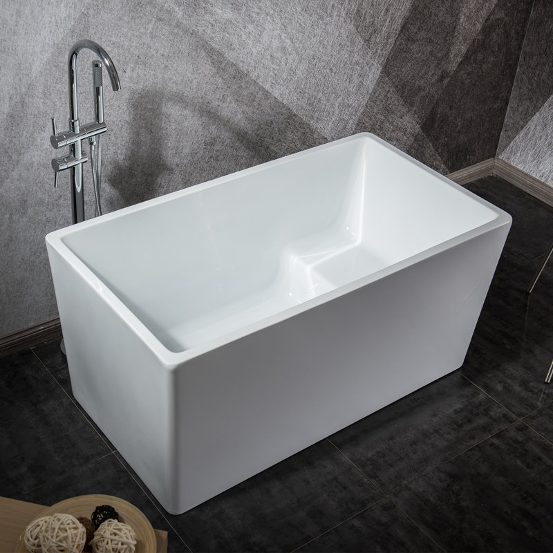White Acrylic Rectangular Freestanding Soaking Bathtub with Chrome Hardware