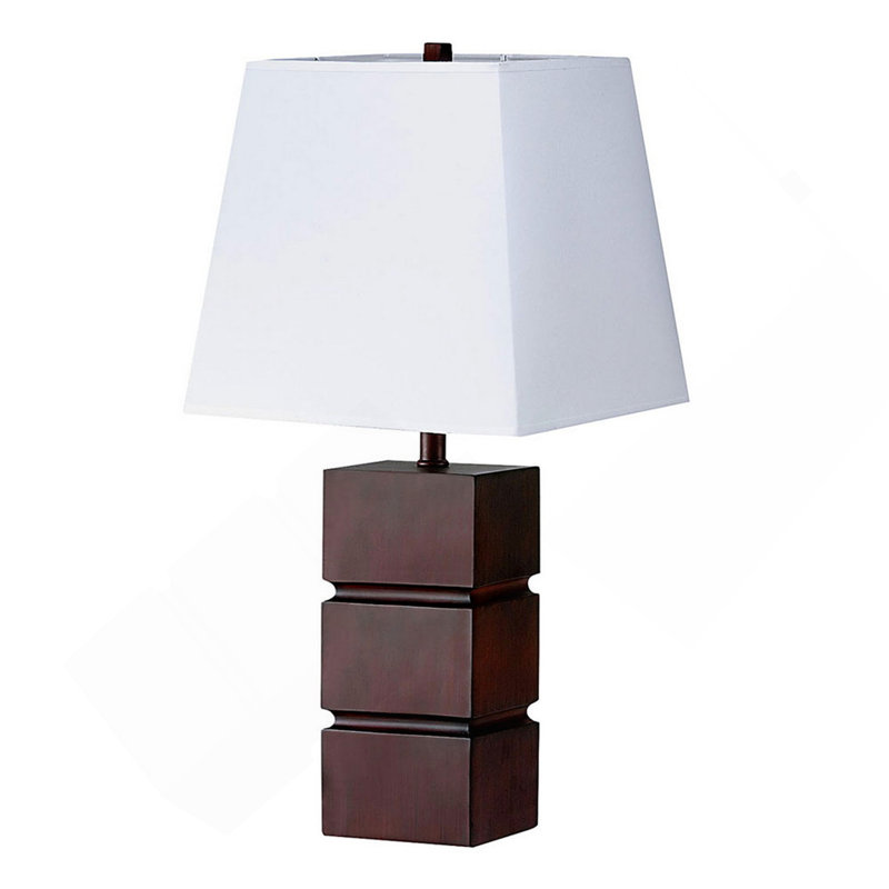 Lampe de table haute en polyrésine 27,5 po avec finition cerisier foncé, abat-jour en tissu blanc