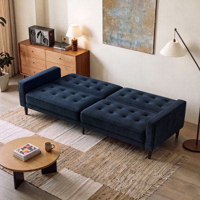 Futon convertible en velours à accoudoirs carrés