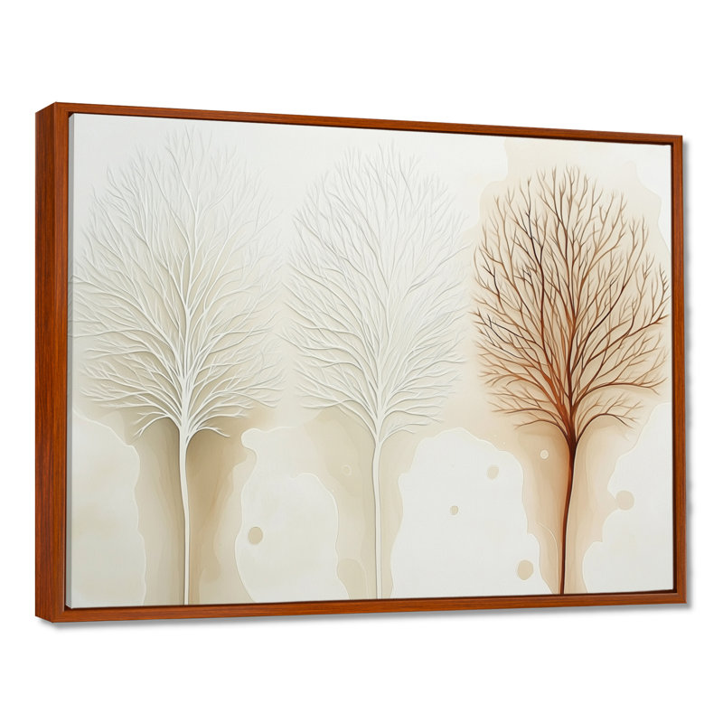«Three Stems of Stillness I», art mural sur toile botanique neutre, H 30 po x l 40 po, Cadre flottant brun