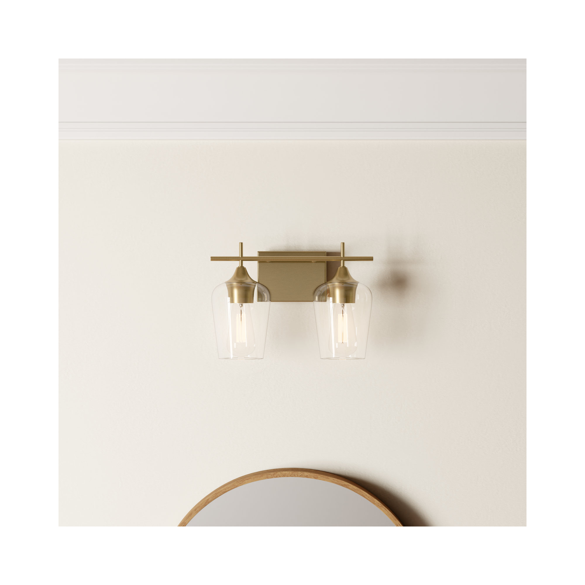 Breena 2 Light Transparent Dimmable Vanity Light, Warm Brass