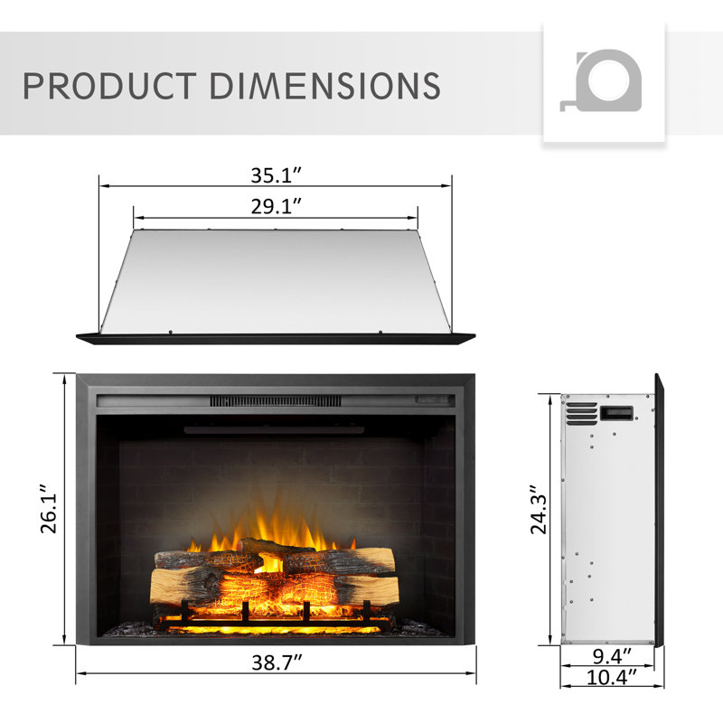 Foyer électrique encastrable l 35 po Wainfleet avec flammes de couleur réglables et bruit de craquement du feu