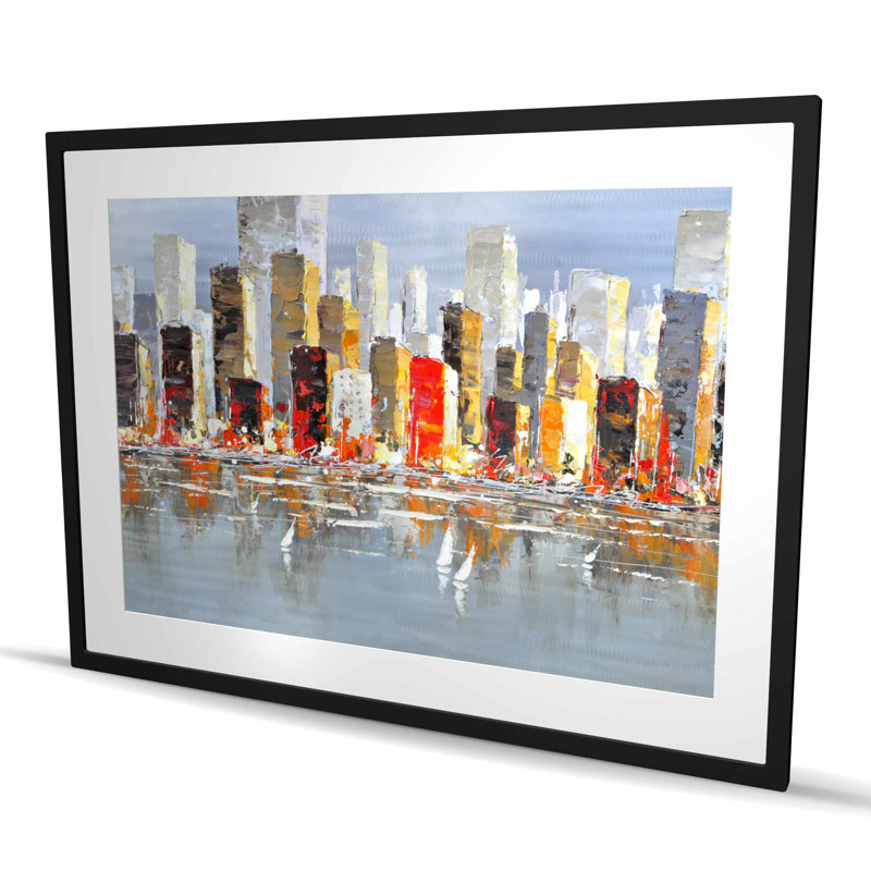 Colorful Buildings with Water Reflection - Gray Cities Print