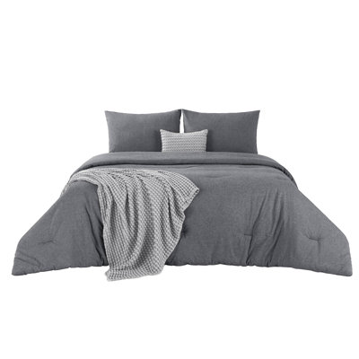Bedsure 5 Pieces Cotton Comforter Set with Cotton Waffle Throw Blanket