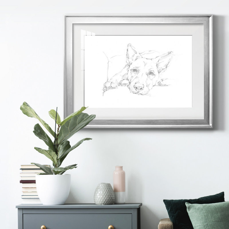 Lazy Dog IV, reproduction encadrée de qualité supérieure, prête à être accrochée, Cadre argenté, Blanc