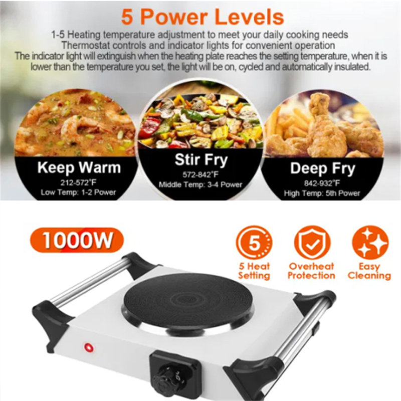 TONWIN 1000 Watt Electric Single Burner, Silver