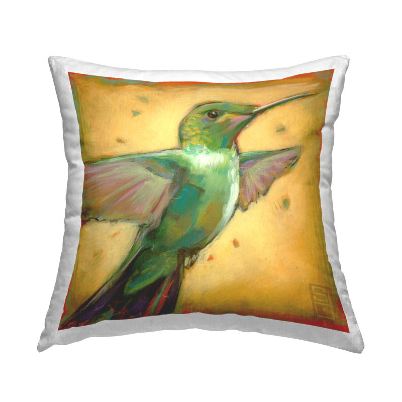 Coussin vert et jaune à imprimé colibri par Stacy Daguiar