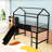 Twin Size Metal Loft Bed With Slide And Writing Board-471501934
