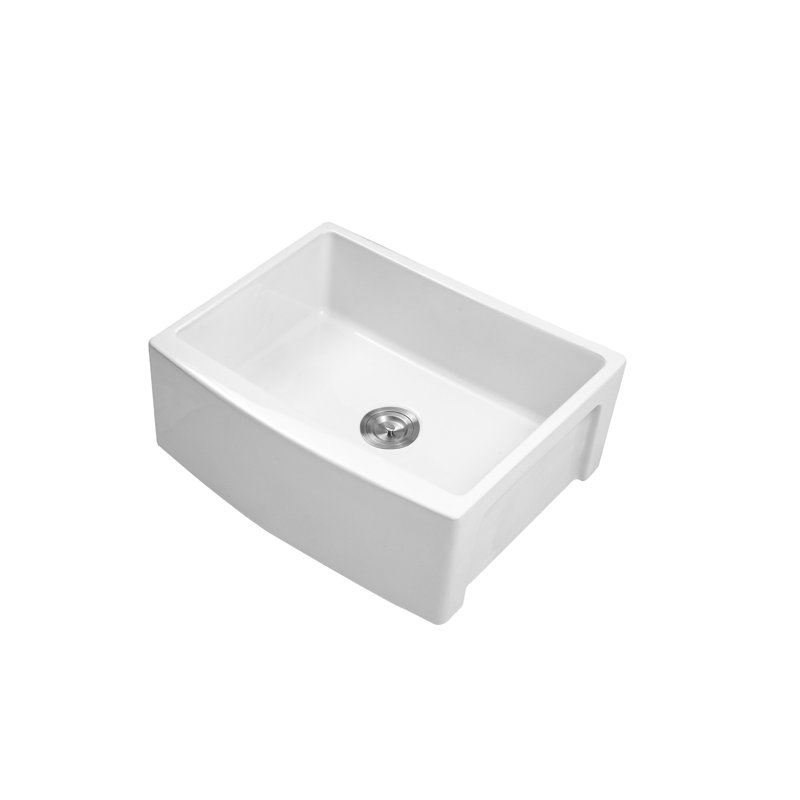 Évier de cuisine blanc en céramique blanc, 24 po x 19 po x 10 po, tablier arqué, bol simple | Idée de cadeau