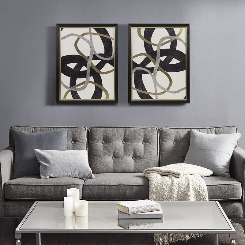 Art mural encadré doré abstrait, ajoutez de l'élégance à votre art intérieur 2 avec cadre intérieur déjoué, décor chic moderne