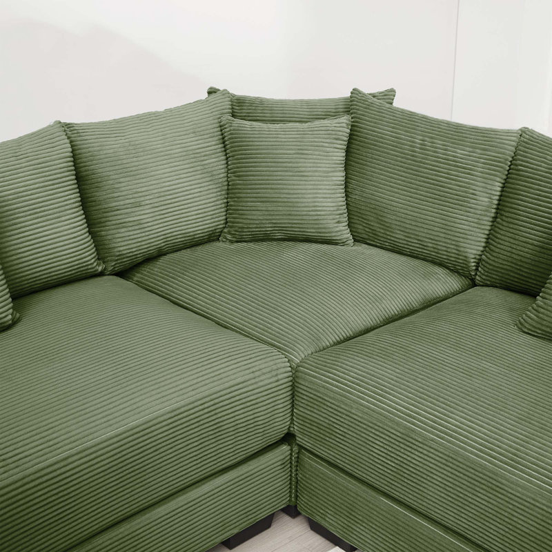Canapé modulaire surdimensionné en velours côtelé avec 4 coussins décoratifs Modern, Velours côtelé vert
