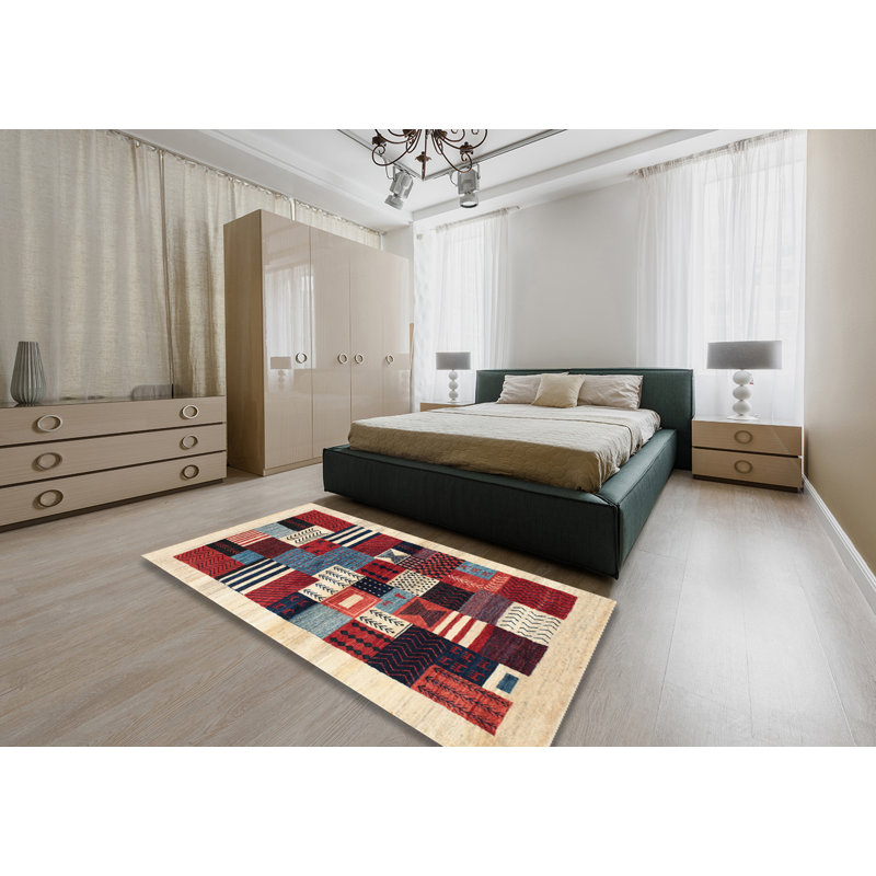 Tapis contemporaine vert/brun/rouge, Rectangle 4 pi x 6 pi