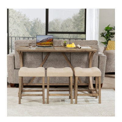 4 Piece Bar Table Set with Power Outlet - Industrial Dining Table & Chairs Set for Living/Dining Room by 17 Stories