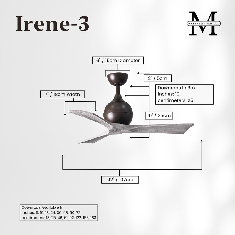 60" Irene Paddle 3 Blade Ceiling Fan, Barn Wood Tone, 42", Textured Bronze