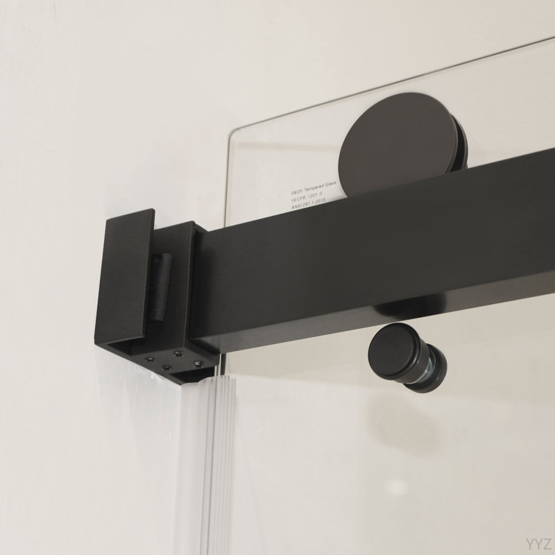 55-59"W X 72"H Frameless Double Sliding Shower Door, 304 Stainless Steel In Matte Black 5/16" (8Mm) Thick SGCC Tempered Clear Glass. Round Handle With NANO Easy Cleaning Coating.