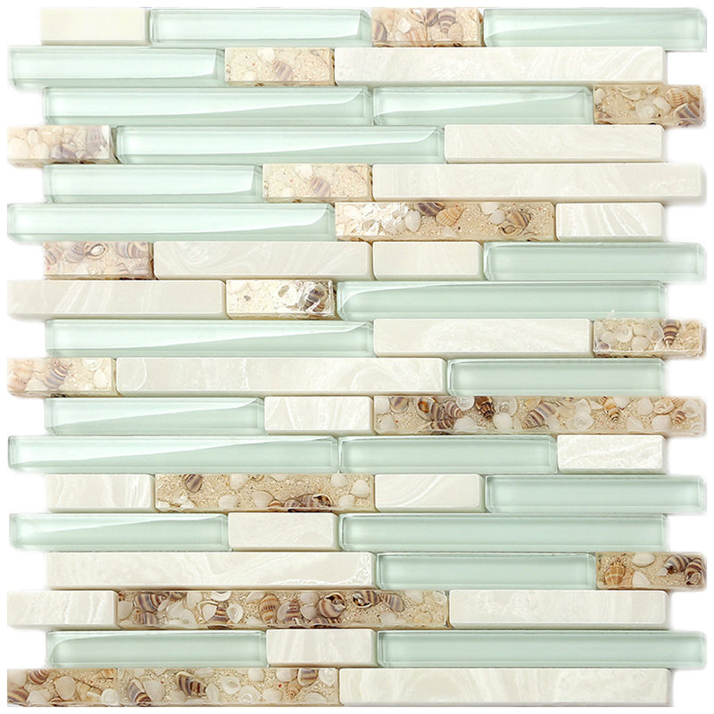 Tiffany Blue Straight Edge Engineered Stone/Glass/Seashell Mosaic Wall Tile
