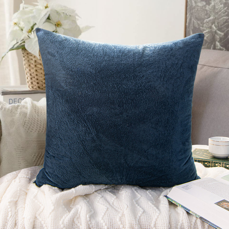 Housse de coussin carré en velours, H 24 po x l 24 po, Bleu marine