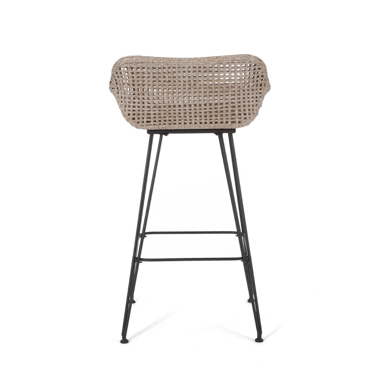 Aranza Polyethylene (PE) Wicker Outdoor 29.25'' Bar Stool with Cushion, Mix Light Brown