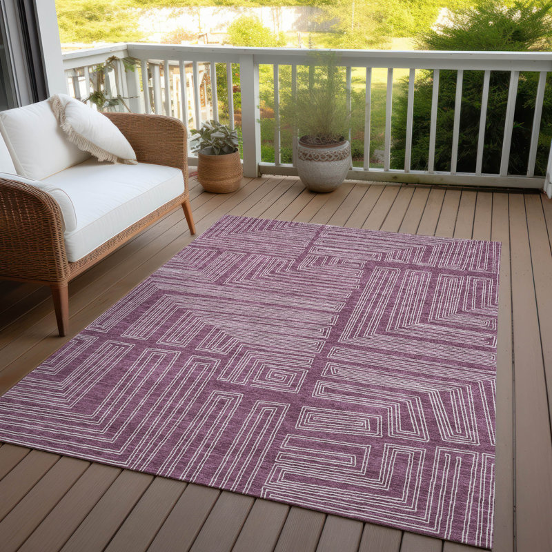 Eggplant Geometric Synthetic Flat Woven Washable Rug, 3' x 5'