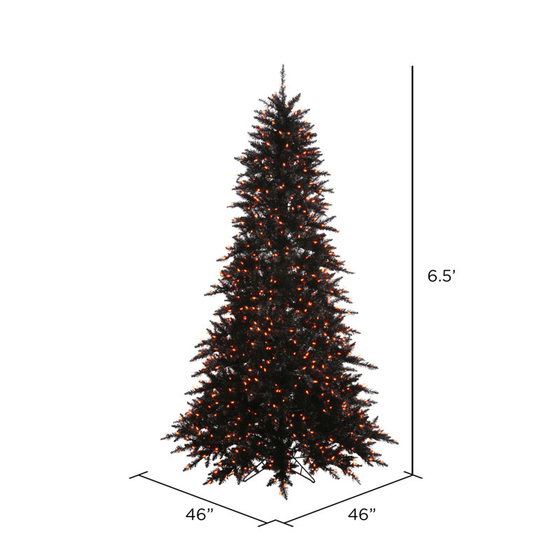 Black Fir With Orange Lights Lighted Artificial Fir Christmas Tree, 6.5' H 
