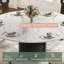 Table de salle à manger ronde ronde moderne de 59,06 po, table en pierre frittée brillante pour 6 à 8 tables de cuisine avec pieds en acier-413892295-413892294