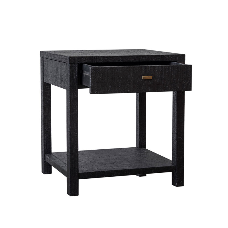Table de chevet en raphia, Noir, noir, noir, noir