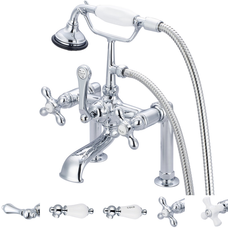 Robinet de baignoire sur pattes à fixation sur plateau à deux poignées avec douche à main Stonington, Poignées croix