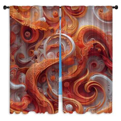 Rideaux de fenêtre tourbillonnants orange tourbillonnant, obscurcissant et obscurcissant - 2 panneaux