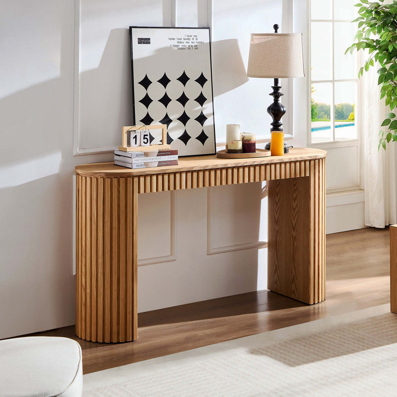 Console naturelle 59,05 "avec tiroir, conception à rayures verticales unique pour l'entrée, le salon, le couloir, le vestibule et le bureau