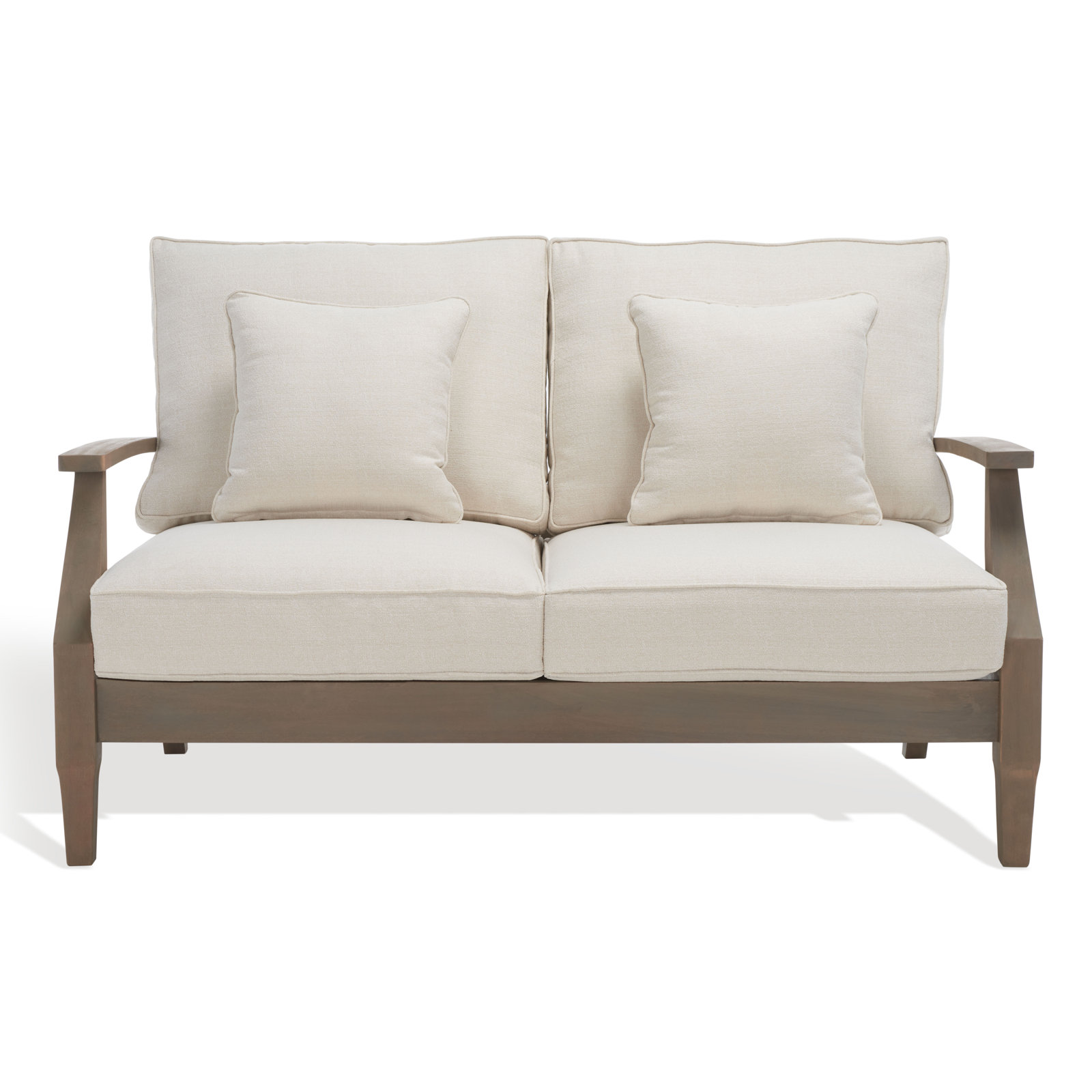 Samya Outdoor Loveseat with Cushions, Light Gray/Beige