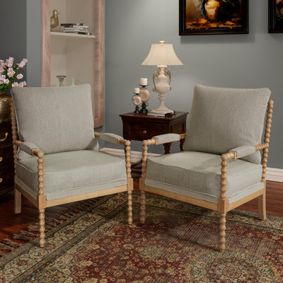 2 Pieces Mid-Century Farmhouse Accent Armchair, with Solid Wood Frame and Cushion Seat and Back