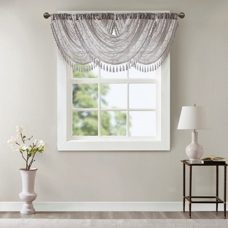 Diamond Sheer Embroidered Waterfall Valance Grey 38X46", Gray