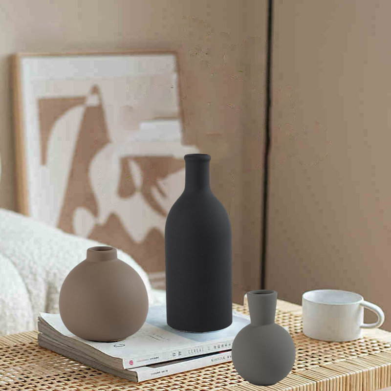 Ensemble de 3 vases en céramique pour table d'entrée, salon, cuisine et chambre à coucher, Brun/gris/noir