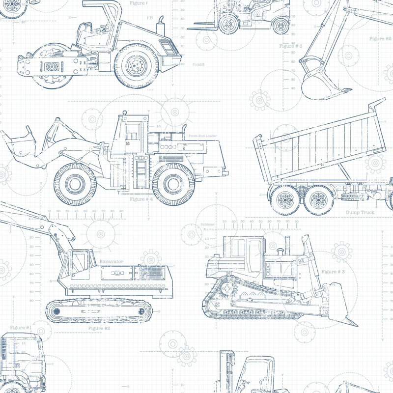 Rouleau de papier peint L 33 pi x l 20,5 po Construction Blueprint, Blanc