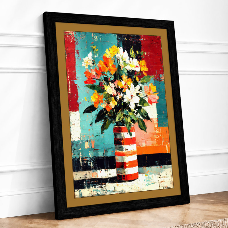 Flowers And Geometry Eclectic - Single Picture Frame Print, Black, A3 - 42.0 x 29.7 cm