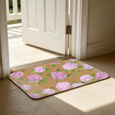 Pink Hydrangea Floral Floor Mat For Entrance Porch, 24"X 36", Pink Brown