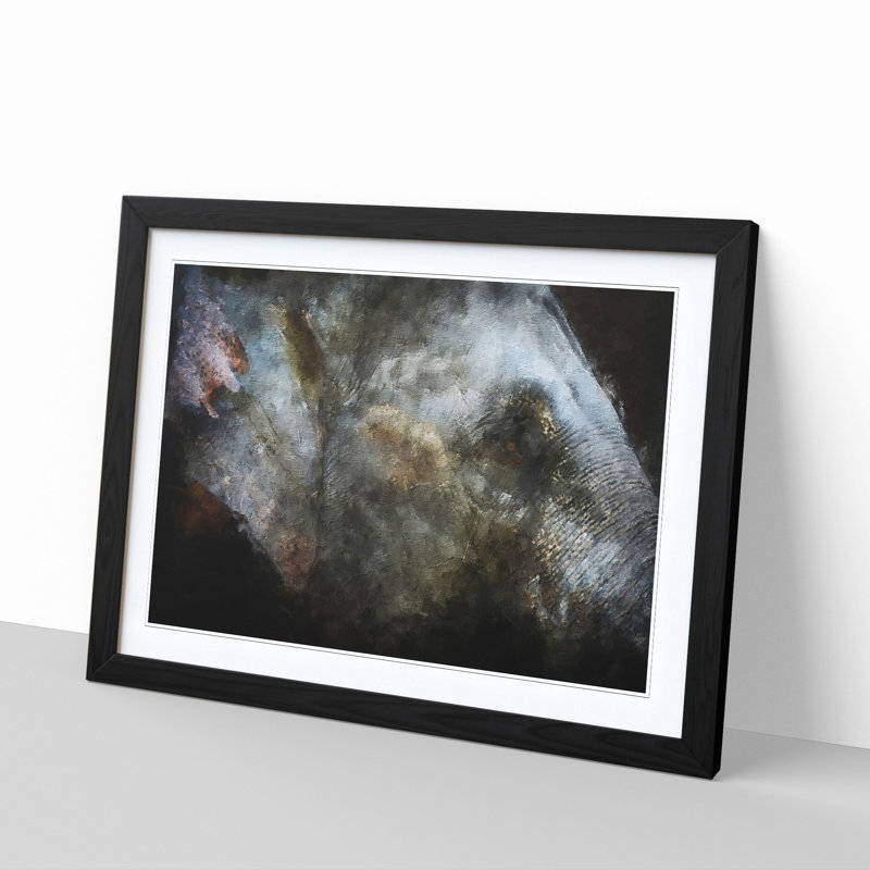 Colourful Elephant - Picture Frame Painting Print, 24cm H x 33cm W x 2cm D, Black Framed