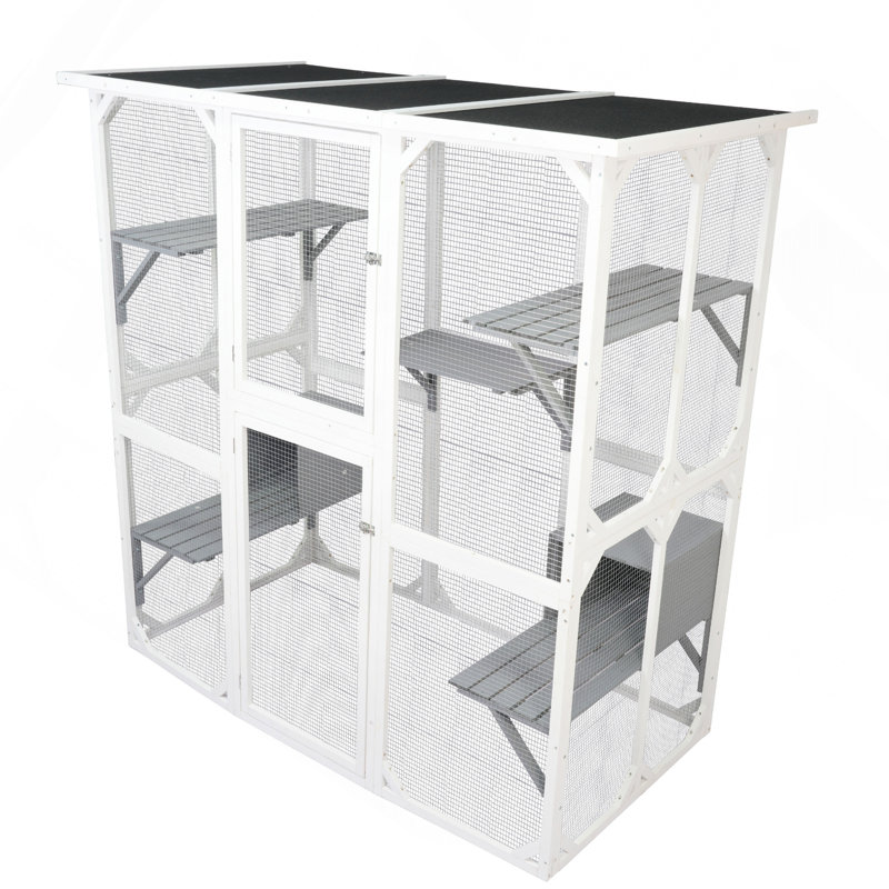 Cage à chat en bois blanc