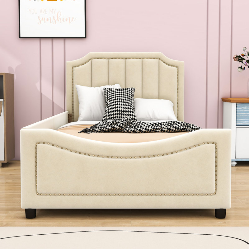 Lit plateforme tapissier Rylynn, Beige