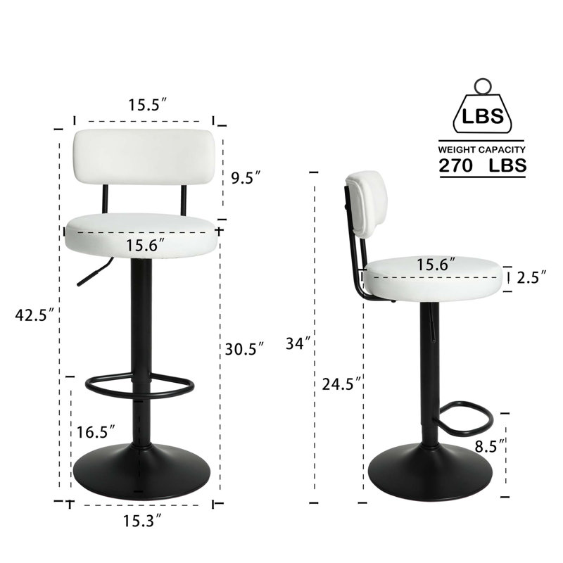 Ensemble de 2 tabourets de bar Modern, Blanc