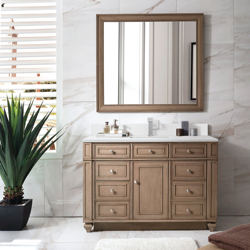 Bristol 48'' W Single Vanity, Ethereal Noctis, 8" Widespread, Whitewashed Walnut