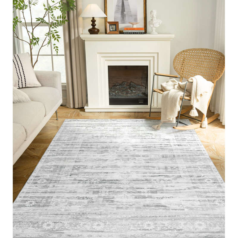 Machine Washable Area Rugs For Living Room Non-Slip Backing Foldable Boho Floral Carpet Rugs, Rectangle 5' x 7'