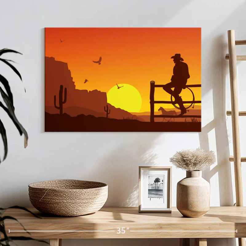 Coucher de soleil Lelar Western Cowboy, H 16 po x l 24 po