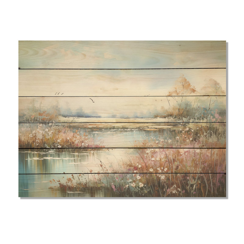 Charme de fleur pré - art mural sur bois de pin naturel, H 10 po x l 20 po
